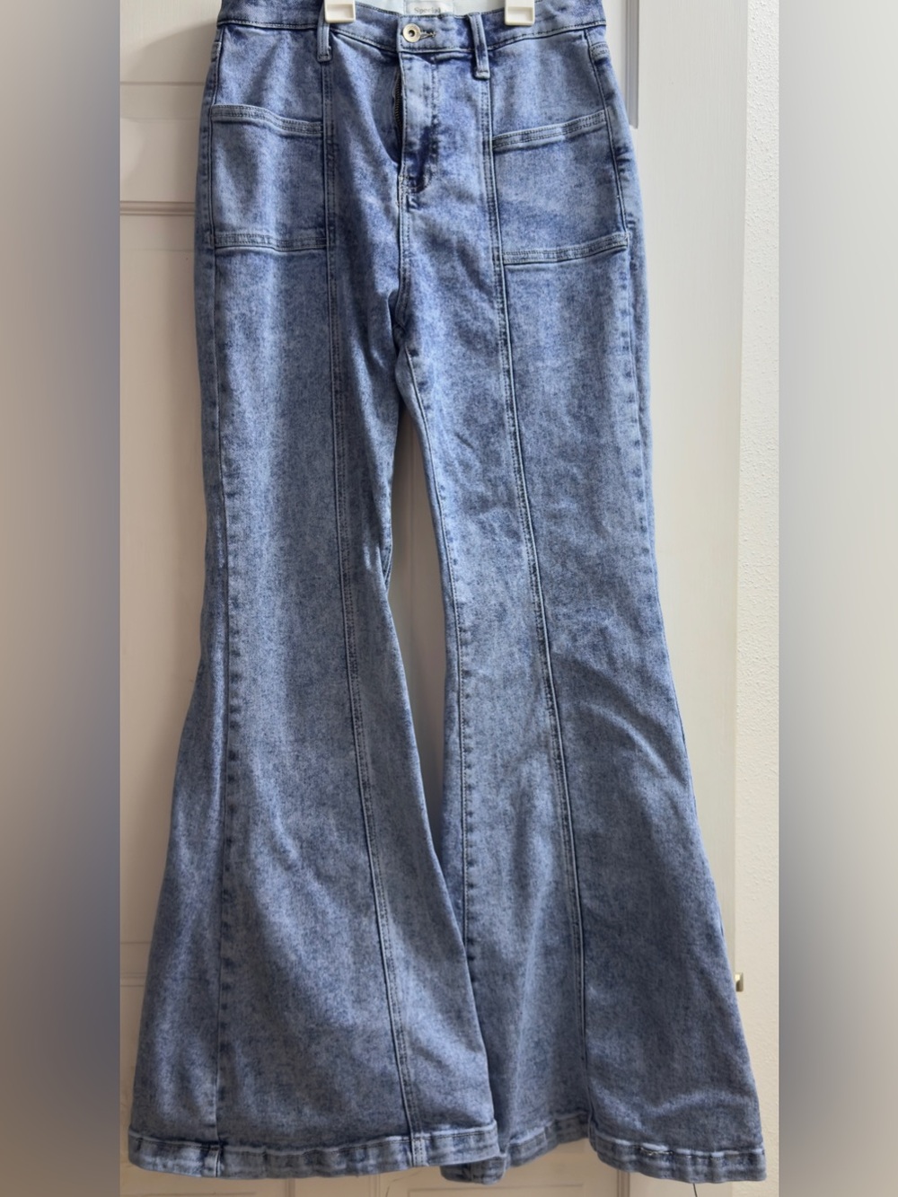 High-Rise Acid Wash Flare Jeans in Light Blue